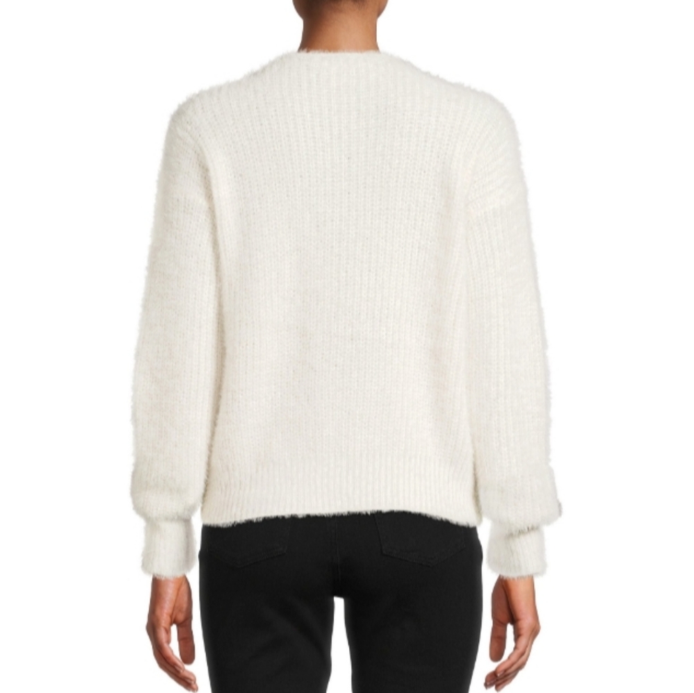 New Women's Ivory White Twist Front Sweater with Faux Pearl - Picture 6 of 7